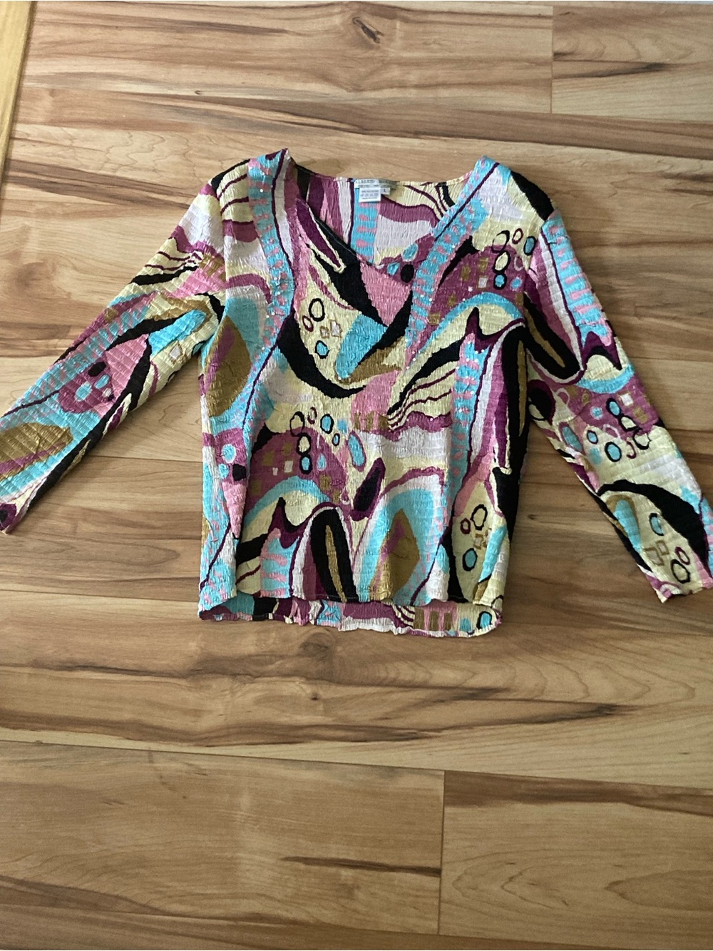 Pucci inspired  V-Neck Top in Pink & Aqua - front has a few sparkly bits
